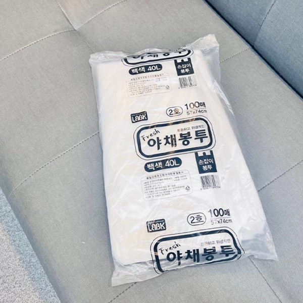 손잡이 야채봉투 40L 백색 100매