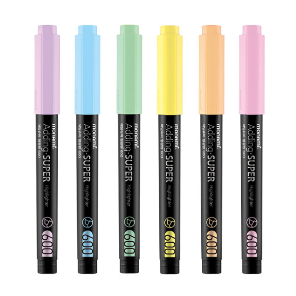 모나미 에딩 슈퍼 형광펜 600 6색 SET 파스텔 색상 사각닙 4mm