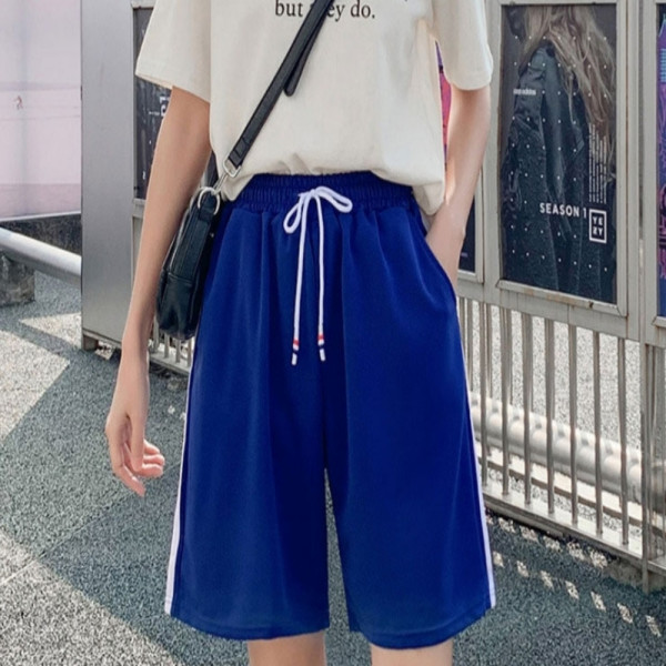 포인트 두줄 컬러 반바지 블루