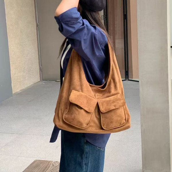여성 직장인 출근 가방 스웨이드 숄더 백 브라운