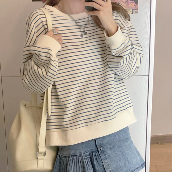 루즈핏 단가라 여성 맨투맨 티셔츠 줄무늬 긴팔 티