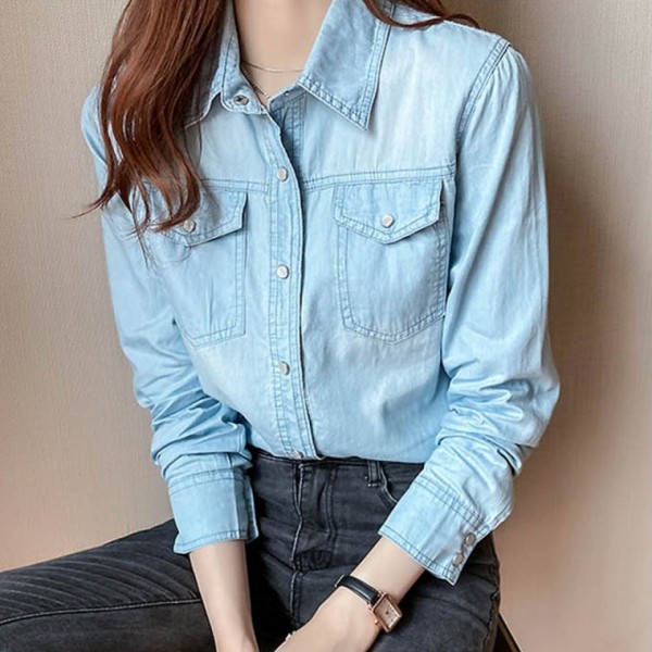여성 데님셔츠 연청 진청 버튼 타입