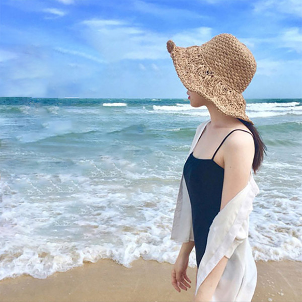 밀짚모자 비치 여성여름 여자 밀집 버킷햇 햇빛가리개