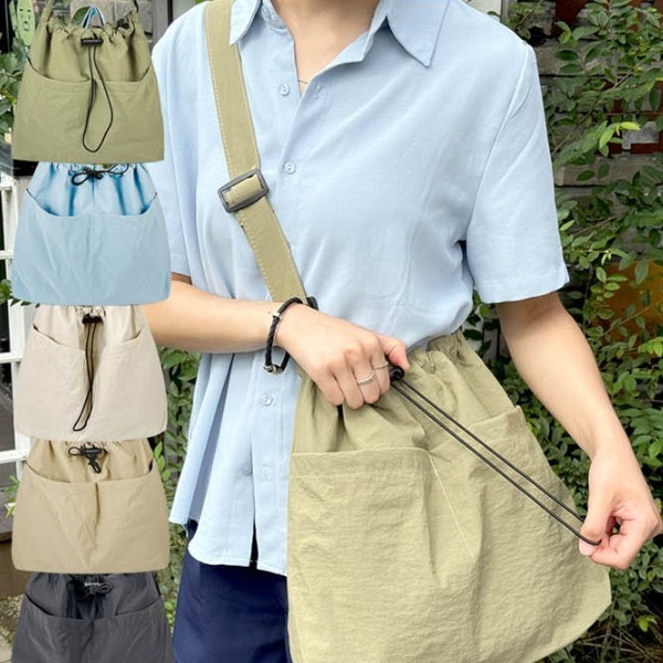 데일리 캐주얼 가벼운 사각 빅 주머니 크로스백 어깨끈 길이 조절 소지품을 체계적으로 보관