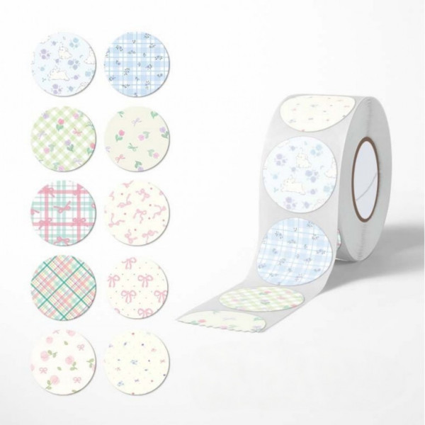 10종 꽃 리본 체크무늬 원형 스티커 500pcs