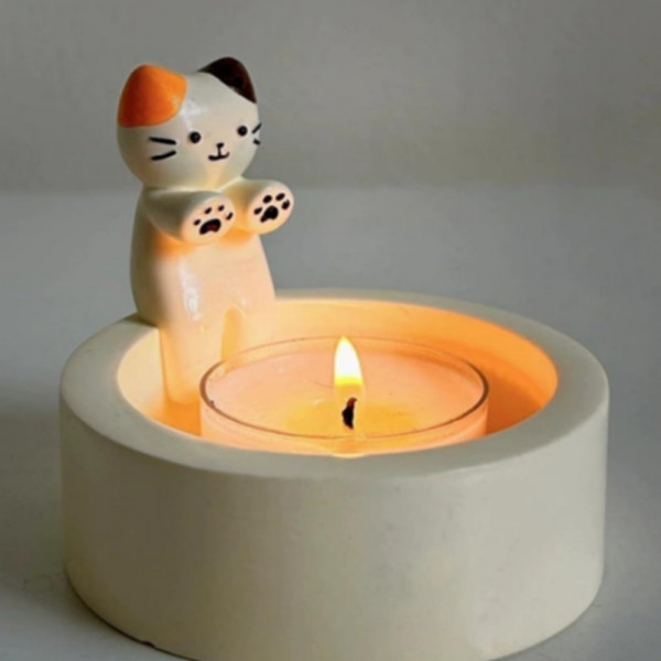 귀여운 밤고양이 캔들홀더 촛불 받침대 티라이트 인테리어 데이트 도자기