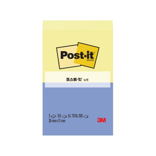 3M 포스트잇 일반 653 2 노랑 파랑 51 38 100매 2패드