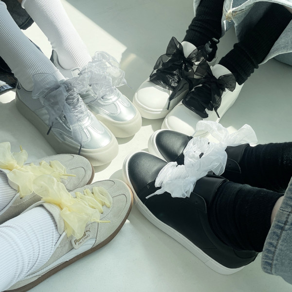 쉬폰 운동화 리본 레이스 신발 끈 4color 새틴 슈 신꾸 참 장식 리본끈 운동화끈