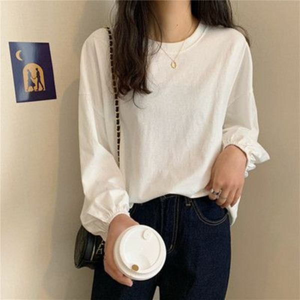 F2150 루즈핏 소매 밴딩 간절기 라운드 긴팔티 봄가을