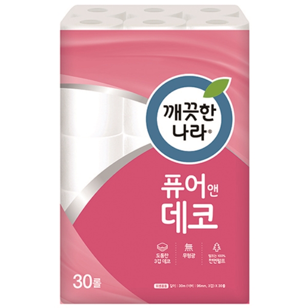 깨끗한나라)3겹 퓨어앤데코 화장지(30Mx30롤)