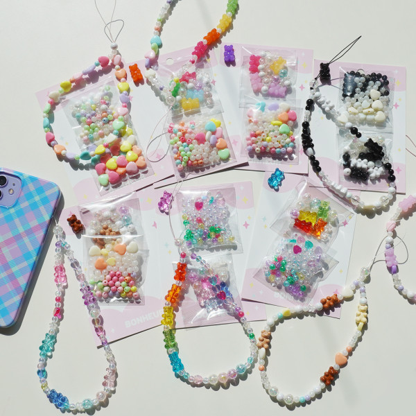핸드폰 비즈 스트랩 줄 키링 만들기 DIY 키트 젤리곰 8종 스마트폰 하트 공예 세트