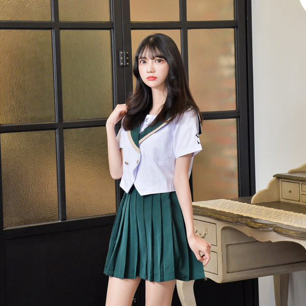 교복몰 골드라인 그린 세라복 세트 (반팔)