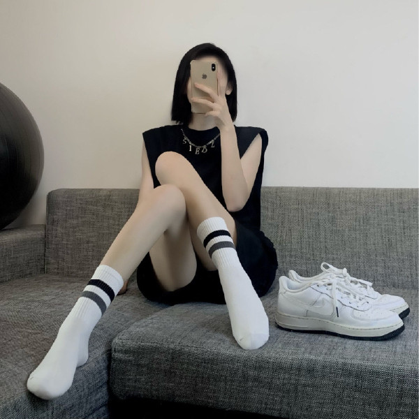 [이거찜] 더블라인 포인트 양말 발목양말
