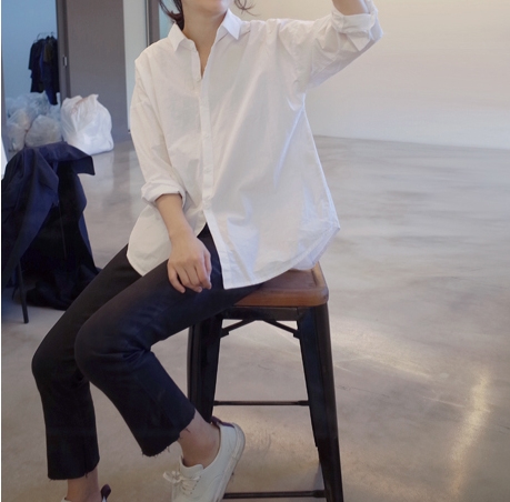F67650 루즈핏 봄 가을 간절기 카라 기본 화이트 셔츠 남방 데일리 코디탬