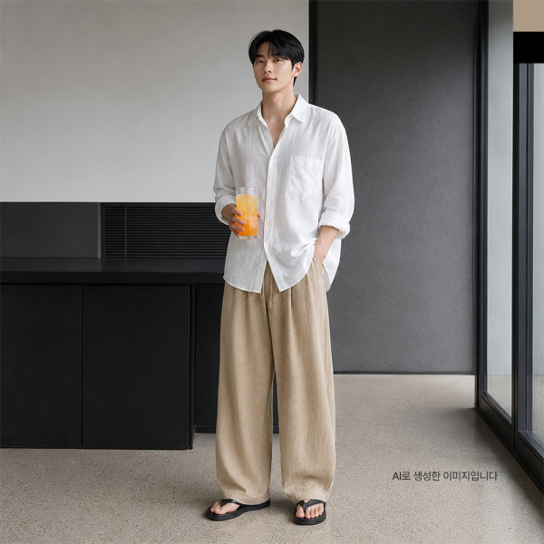 AGG 1008M 남자 핀턱 와이드 찰랑 쿨 밴딩 팬츠
