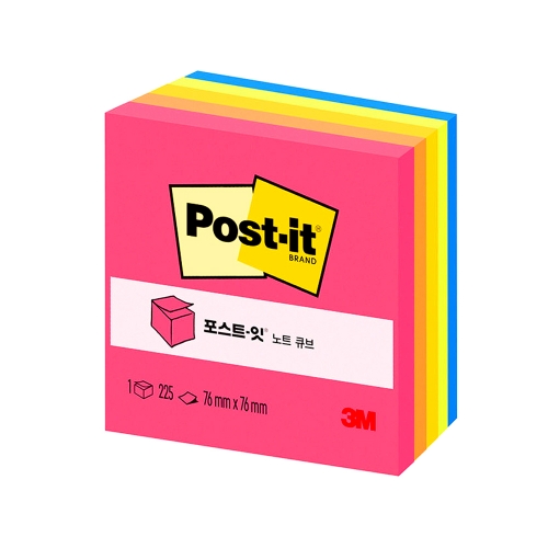 3M 포스트잇 네온큐브 3 3 76 76mm 45매 5색