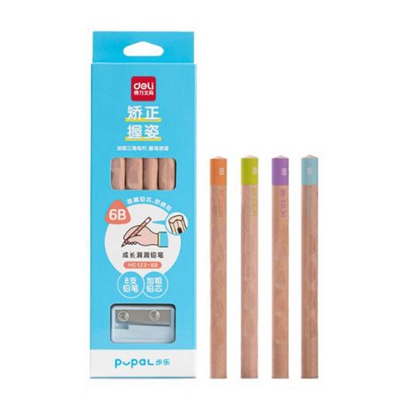 DELI pupal HC123 이지그립 6B 8자루+연필깍이세트