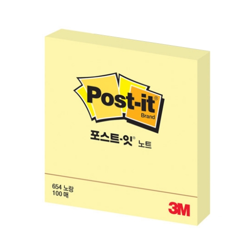 3M 포스트잇 일반 654 노랑 점착식메모지 76 76 100매