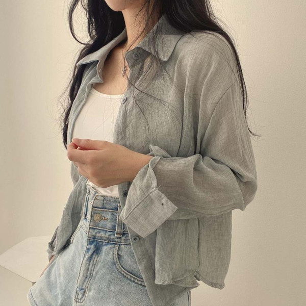 더헤이만 여성블라우스 거즈 린넨남방 크롭 여름남방 스트라이프 휴양지룩 비치웨어