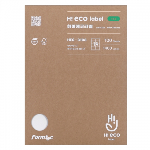 폼텍 하이에코 라벨지 HES 3108 14칸 물류 100매