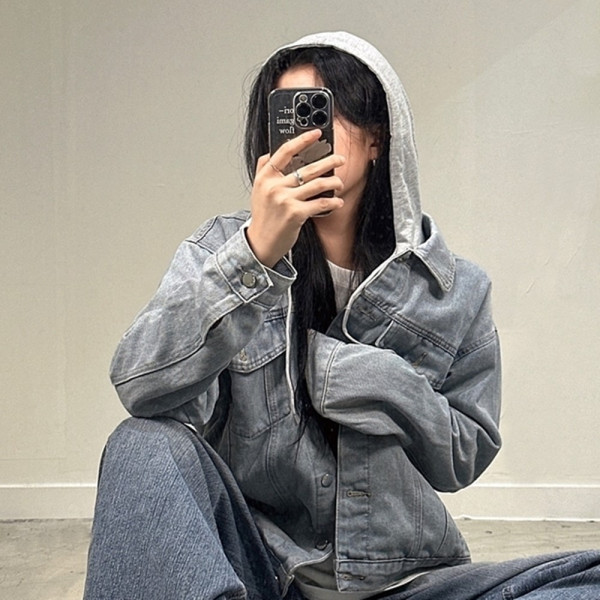 오버핏 데님 연청 후드 청자켓 남녀공용 여성 여자 자켓 롱 재킷 점퍼 잠바 포켓 카라