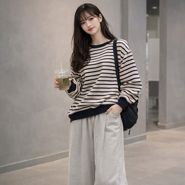 MFNC060218 - 스트라이프 데일리 캐주얼 루즈핏 티셔츠