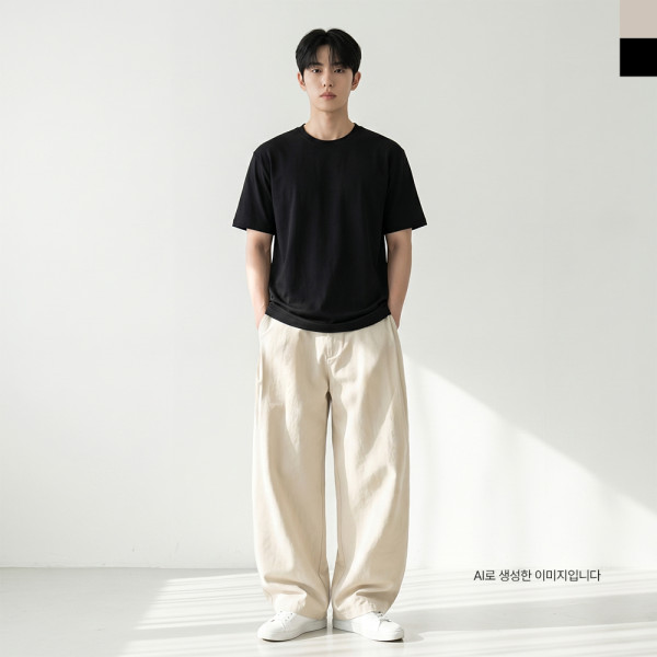 AGG 1001M 남자 사이드 핀턱 와이드 스트링 밴딩 코튼 팬츠