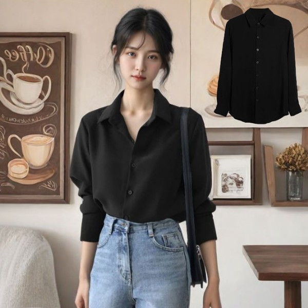 기본핏 여성 셔츠 블라우스 데님이나 슬랙스 함께 매칭 가능 클래식한 느낌