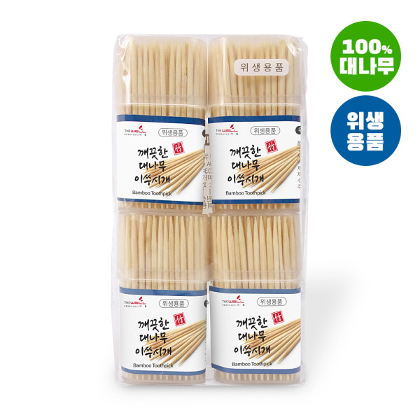 깨끗한 대나무이쑤시개 사각케이스 200개입x4P 4P요지 자작나무