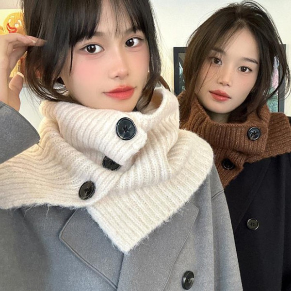 여자 겨울 양모 단추 버튼 니트 머플러 목도리 넥워머