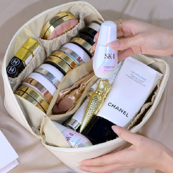 가죽 방수 여행용 화장품 파우치 세면파우치 베이지