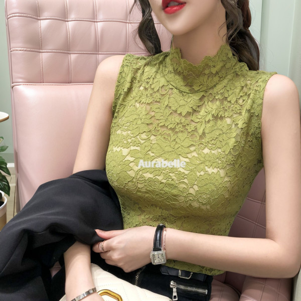 아우라벨르 그린 플라워 레이스나시 티셔츠 폴라탑이너티 니트원피스하객룩 휴양지 뷔스티에