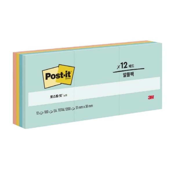 포스트잇 653-AST(파스텔4색 총1200장 34.9x47.6mm)