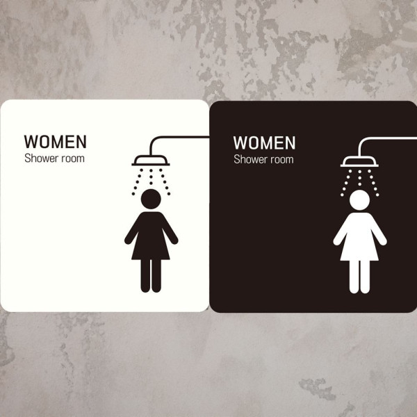 WOMEN Shower room 부착형 정사각안내판 18x18cm 화이트