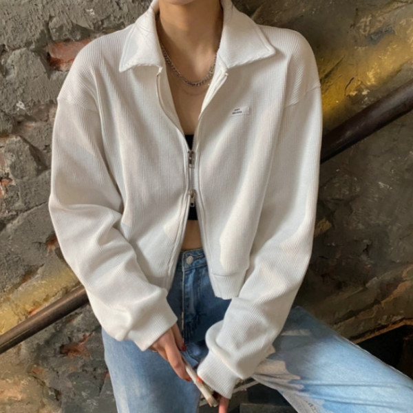 심플투웨이카라짚업 크롭양지퍼여성자켓(화이트)XL
