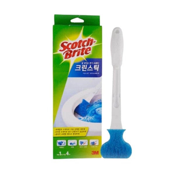 변기청소스틱 핸들1개+교체용수세미4개