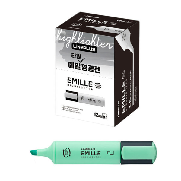 라인플러스 형광펜 에밀 타원 하이라이트펜 12개입 1다스 마일드 그린 필기도구 학