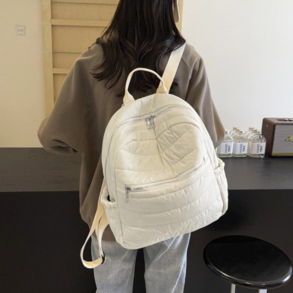 여성 나일론 패딩 데일리 대학생 캐주얼 백팩 ivory