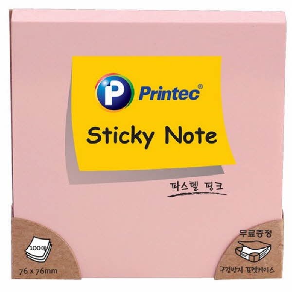 프린텍 7676P 스티키노트 파스텔핑크 76X76 100매