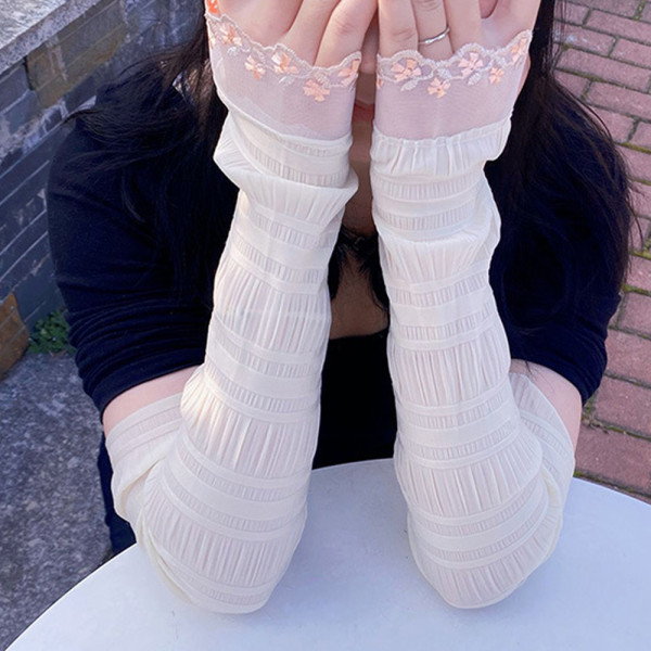여성 손등 팔 여름 운전 레이스 꽃무늬 쿨 토시 흰색