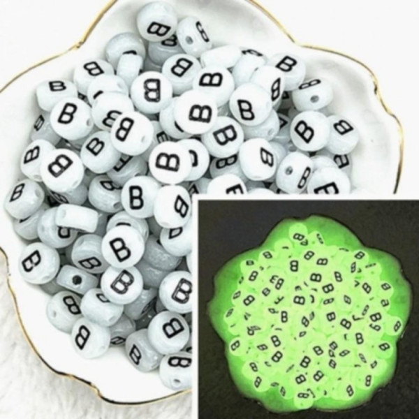 MISO 알파벳 원형 야광 비즈 4x7mm 낱개 선택가능 이니셜 키링 M50677