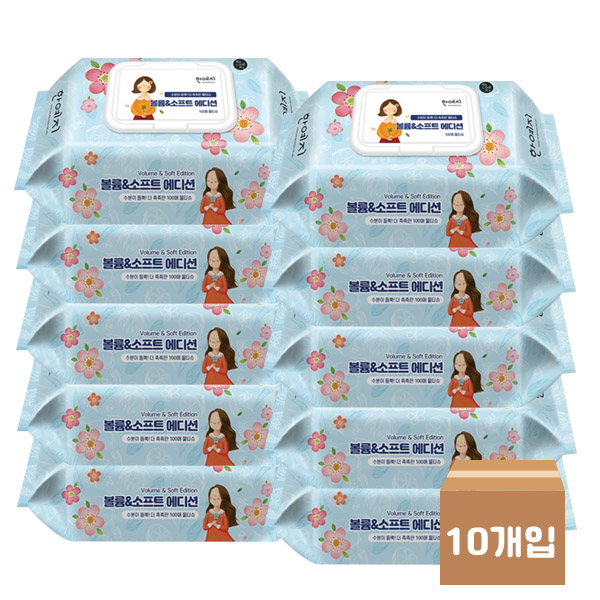 한예지)볼륨&소프트에디션물티슈(캡형/100매)-박스(10개입)