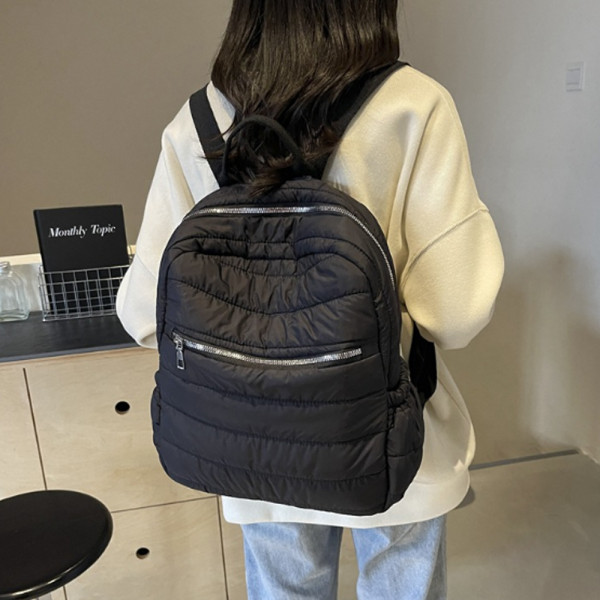 여성 나일론 패딩 데일리 대학생 캐주얼 백팩 블랙