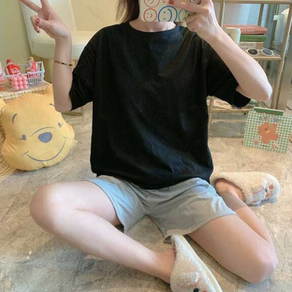 무지블랙잠옷세트 오버핏무지잠옷세트(블랙무지)