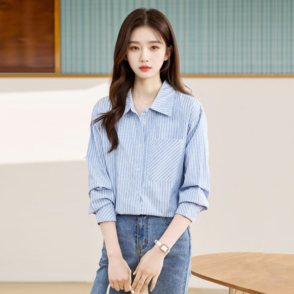 KQQ 8960 여자 빅카라 소라 스트라이프블라우스