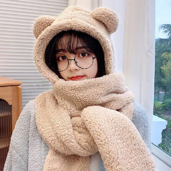 [이거찜] 곰돌이 후드 머플러 후리스 스키장 난방용품