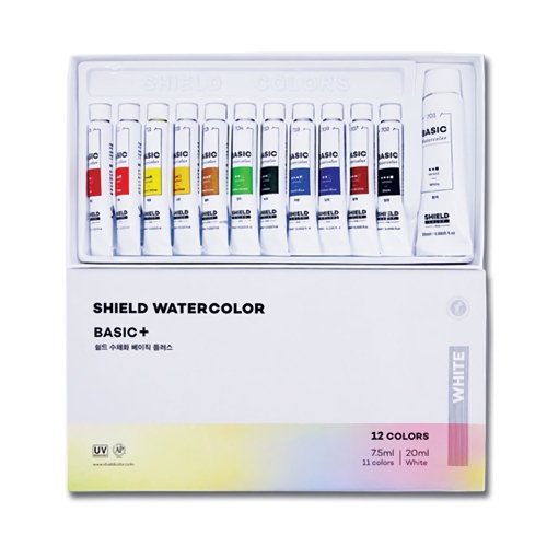 쉴드 전문가용 수채화 베이직 플러스물감 7 5ml 11색 화이트 20ml 미술용품