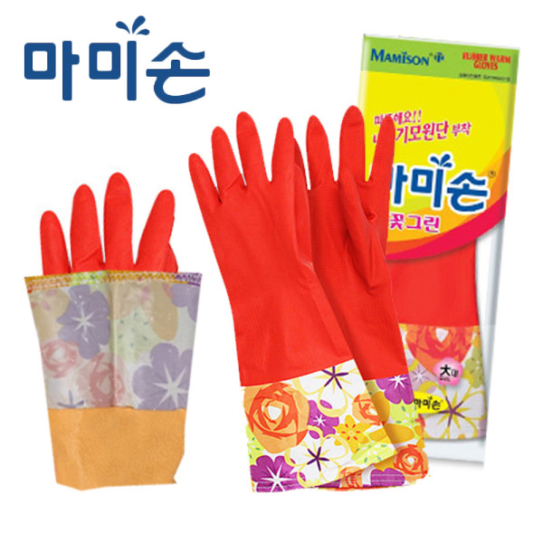 마미손 털안감 꽃그린 고무장갑 주방장갑 대형 1쌍