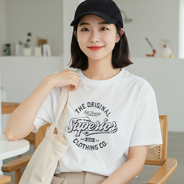 여름 여성 레터링 프린트 면 반팔 티셔츠 기본 흰 티