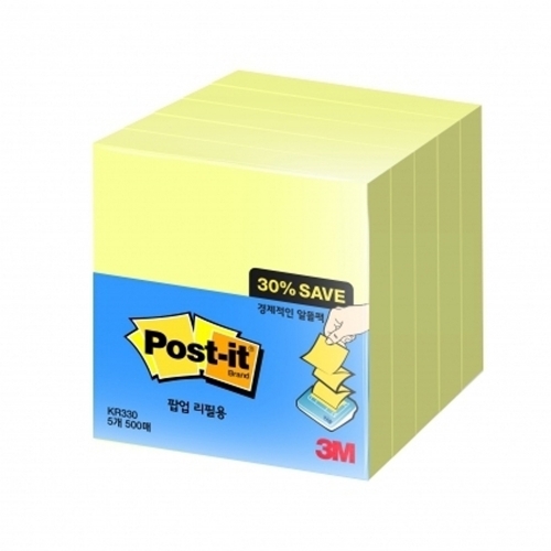 3M 포스트잇 팝업리필알뜰팩 KR 330 5 점착식메모지 76 76 100매 5패